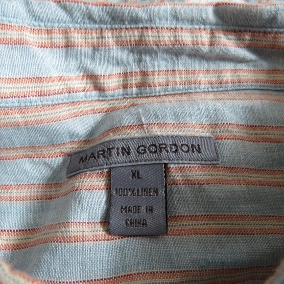 MARTIN GORDON 100% Linen Striped Casual Shirt in Light Blue - Men's Size XL - Picture 15 of 15